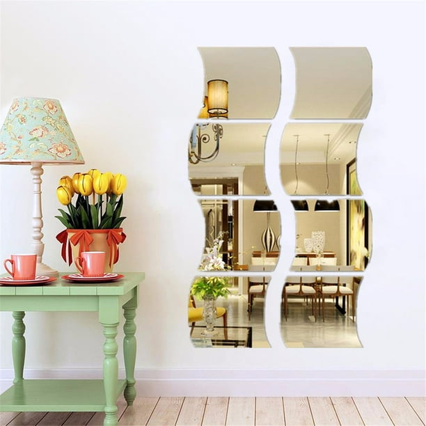6Pcs Mirror Art DIY Living Room Decor Acrylic 3D Wavy Mirror Wall Stickers Decal